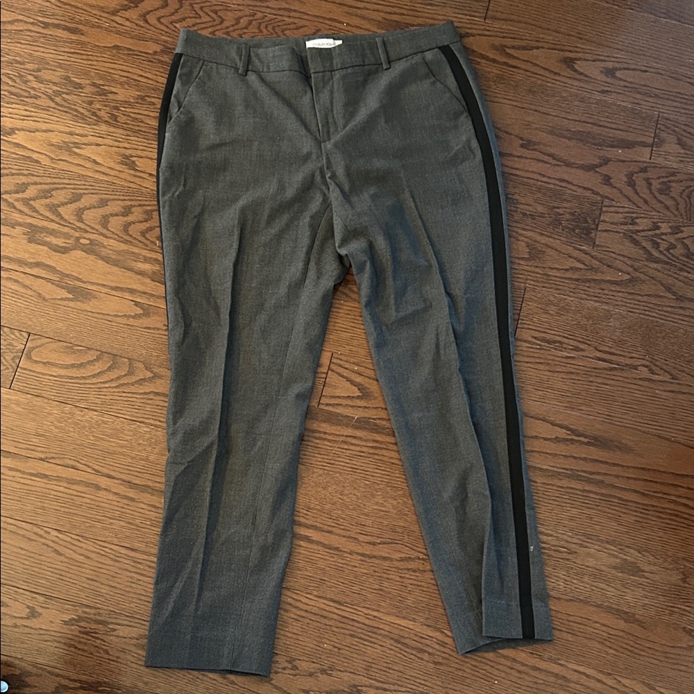 Calvin Klein Gray Dress Pants with Black Stripe